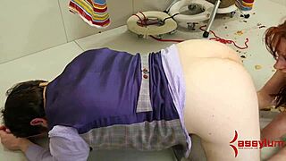 bondage slut spitroasted hard by two doms, taking it deep with rimjob and anal pounding in wild fetish play.