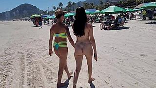 Young African Brazilian Girls Give Outdoor Oral After Beach