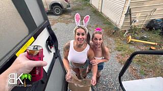 Hot milf stepmom Kymber Leigh teaches slutty Misty Meaner to suck and ride neighbor Scott Trainor's cock. Watch their wild skills unfold!