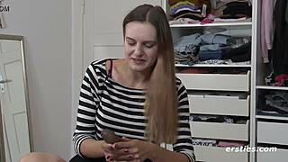 Lauren fingers her shaved pussy to orgasm