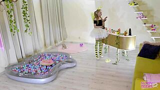 Petite girl in bee costume licks honey and sucks cocks 😍 - Bonnie Dolce trailer.