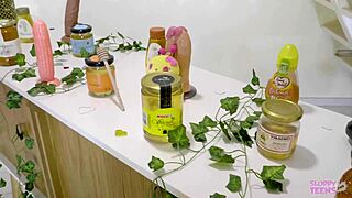 Petite girl in bee costume licks honey and sucks cocks 😍 - Bonnie Dolce trailer.