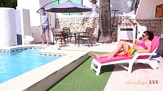Auntjudysxxx - 37yo uk milf eva johnson fucks the pool boy, european brunette creampie outdoor hardcore