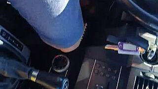 real public red nails handjob in car with cumshot
