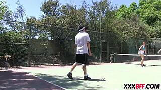 At summer camp, the tennis sluts get wild with group sex