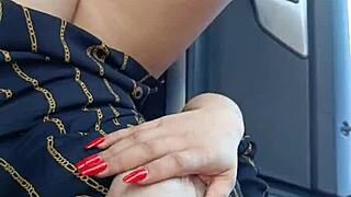 real public red nails handjob in car with cumshot