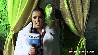 Domme Teases Reporter in Steamy Threesome Fantasy with Facial