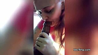 White Slut Sucks Big Black Cock in Interracial Pov