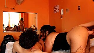 gothic latina brunette fucked by two men in threesome