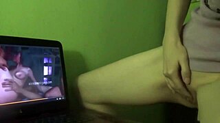 dry humping orgasm while watching porn, homemade masturbation fetish with milf redhead amateurs 😍