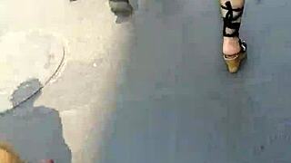 Beautiful girls spied on in voyeur scene.