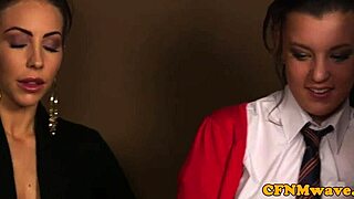 Euro cfnm teen 18+ teaches handjob lesson with femdom humiliation