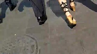 Beautiful girls spied on in voyeur scene.