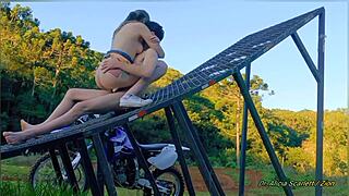 fucking passionately on the motorcycle track in homemade outdoor fun