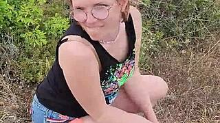 Petite milf gives blowjob exhibition in nature during cyprus trip.
