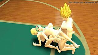 Vegeta fucks No. 18 and Bulma hardd in the ass