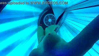 Masturbating and nipple play in sunbathing studio area