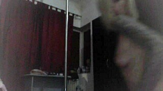 Blonde European Cam Girl Rips Clothes and Strips Wet in Black Stockings at Home