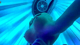 Masturbating and nipple play in sunbathing studio area