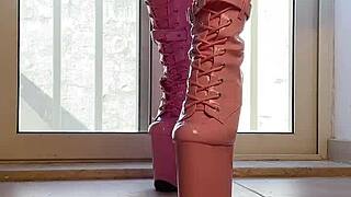 walking tall in pink boots turns into an erotic domination fantasy