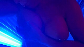 Masturbating and nipple play in sunbathing studio area