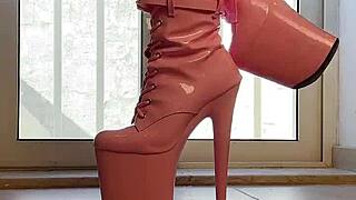 walking tall in pink boots turns into an erotic domination fantasy
