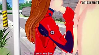 Asuka Langley Soryu delivers steamy blowjob in POV action.