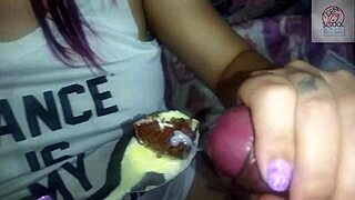 blonde milf licks and sucks big dick, deepthroat, gets cumshot and enjoys it