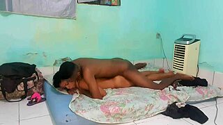 Slim guy from Rio with busty woman on floor