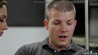 Busty nympho begs religious guy to feed her pussy