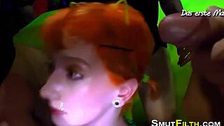 This cum-gulping bitch is loving the bukkake action! 😈