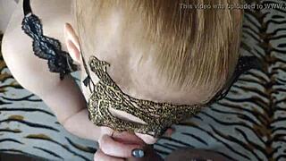 Hot blonde performs deep wet blowjob on monster cock