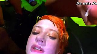 This cum-gulping bitch is loving the bukkake action! 😈