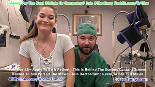 clov becomes a doctor in tampa examining kendra heart for a student physical with nurse lenna lux's help at doctor-tampa com