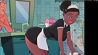 Maid is having sex with on the floor boss. Cartoon porn animation