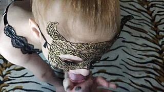 Hot blonde performs deep wet blowjob on monster cock