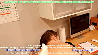 clov becomes a doctor in tampa examining kendra heart for a student physical with nurse lenna lux's help at doctor-tampa com