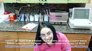 clov becomes a doctor in tampa examining kendra heart for a student physical with nurse lenna lux's help at doctor-tampa com