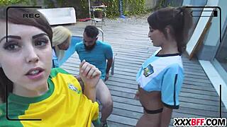 Soccer fans get wild, banging hard in a steamy group session after the game.