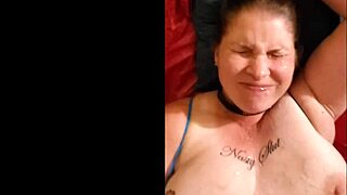 Busty brunette machine fucked and gets a huge facial