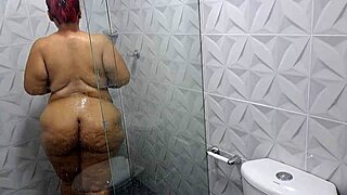 big ass bbw stroking monster cock in shower