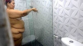 big ass bbw stroking monster cock in shower