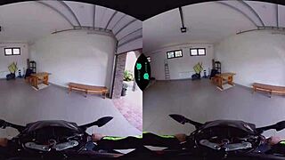 The horny racer enjoys a reality blowjob from a blonde biker with shaved hairless pussy.