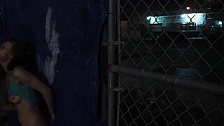 Blonde fucked outdoors in rough public bang-out, anya bound in bondage