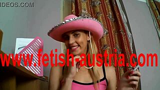 kimberly teases in pink nylons while smoking