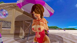 Feeling aroused by 3D hentai's big ass and tits in swimsuit