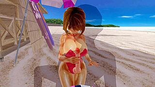 Feeling aroused by 3D hentai's big ass and tits in swimsuit