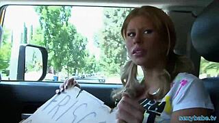 Blonde playboy model sucks a large treat