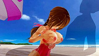 Feeling aroused by 3D hentai's big ass and tits in swimsuit