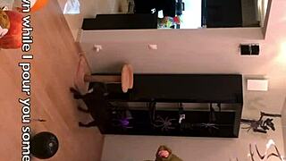 Wife chats with husband on phone while cum drips from her face